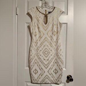 Jax Black Label $158 Dress Blush Gold Metallic Scroll Rhinestone Keyhole Size 4